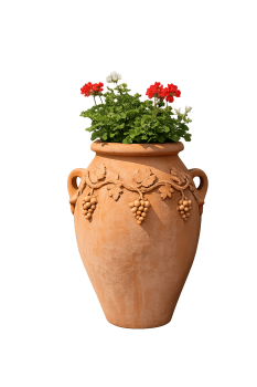 Preview: Handgefertigter Terracottakrug aus Impruneta mit Weinranke